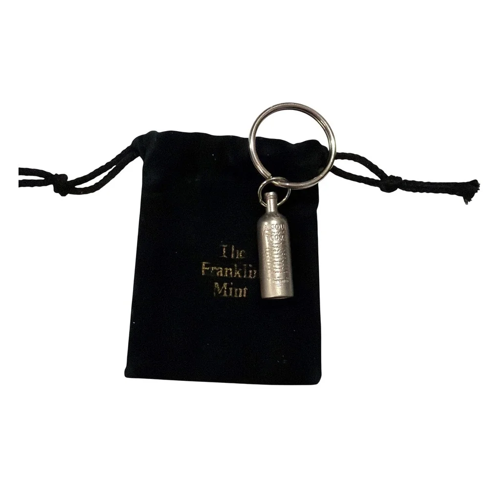 Absolut Vodka Keychain Silver Metal Bottle CharmFranklin Mint  Vintage Barware